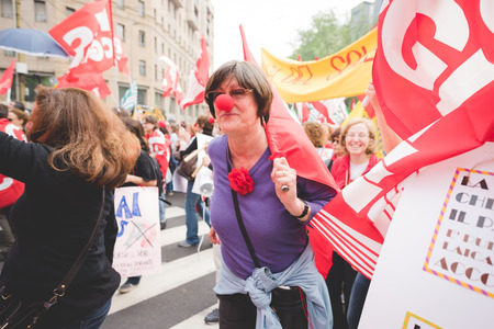 MILAN, ITALY - MAY 05: Students manifestation held in Milan on May, 5 2015. Students and teachers took to the streets to protest against new laws on education by minister Stefania Gianniniのeditorial素材