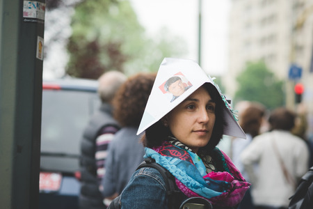 MILAN, ITALY - MAY 05: Students manifestation held in Milan on May, 5 2015. Students and teachers took to the streets to protest against new laws on education by minister Stefania Gianniniのeditorial素材