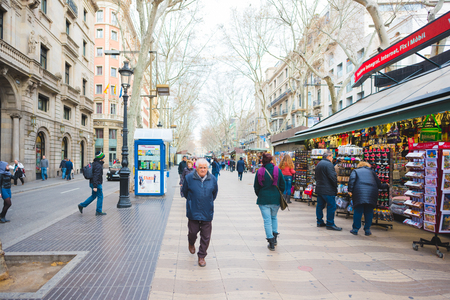 BARCELONA, SPAIN - MARCH 21: streets of Barcelona on March 21, 2015. Barcelona is the capital city of Catalonia in Spain and the country's second largest city, with a population of 1.6 millionのeditorial素材