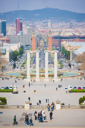 SPAIN, BARCELONA - MARCH 21: Placa De Espanya on March, 21 2015. Placa De Espanya is the most important square in the centre of barcelona near national museumのeditorial素材