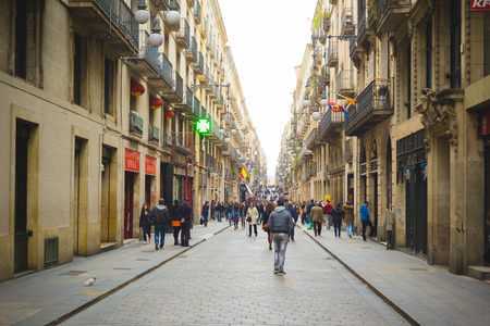 BARCELONA, SPAIN - MARCH 21: streets of Barcelona on March 21, 2015. Barcelona is the capital city of Catalonia in Spain and the country's second largest city, with a population of 1.6 millionのeditorial素材