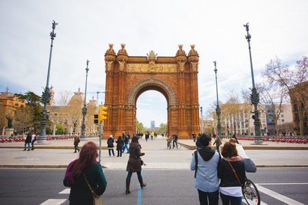 BARCELONA, SPAIN - MARCH 21: Arc de Triomf on March 21, 2015. Arc de Triomf It was built as the main access gate for the 1888 Barcelona World Fair by architect Josep Vilaseca i Casanovas.のeditorial素材