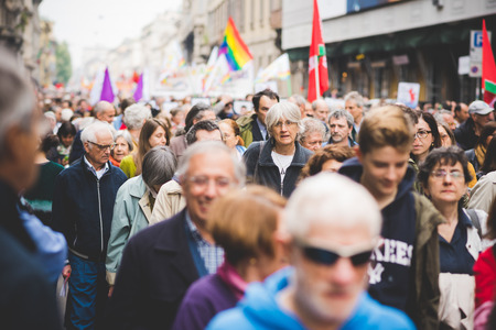MILAN, ITALY - APRIL 25: celebration of liberation held in Milan on April 25, 2015. People took the streets in Milan to celebrate the 70th anniversary of the liberation of Italy from Nazism and Fascismのeditorial素材