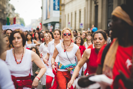 MILAN, ITALY - APRIL 25: celebration of liberation held in Milan on April 25, 2015. People took the streets in Milan to celebrate the 70th anniversary of the liberation of Italy from Nazism and Fascismのeditorial素材