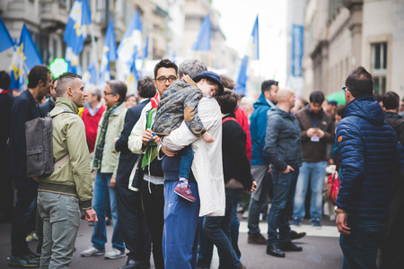 MILAN, ITALY - APRIL 25: celebration of liberation held in Milan on April 25, 2015. People took the streets in Milan to celebrate the 70th anniversary of the liberation of Italy from Nazism and Fascismのeditorial素材