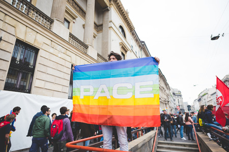 MILAN, ITALY - APRIL 25: celebration of liberation held in Milan on April 25, 2015. People took the streets in Milan to celebrate the 70th anniversary of the liberation of Italy from Nazism and Fascismのeditorial素材