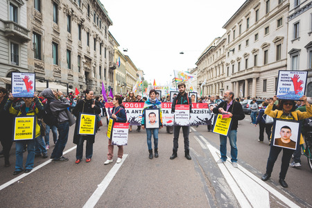 MILAN, ITALY - APRIL 25: celebration of liberation held in Milan on April 25, 2015. People took the streets in Milan to celebrate the 70th anniversary of the liberation of Italy from Nazism and Fascismのeditorial素材