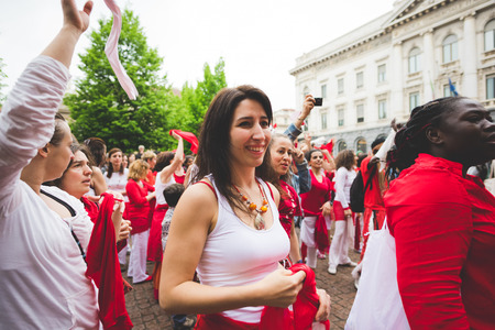 MILAN, ITALY - APRIL 25: celebration of liberation held in Milan on April 25, 2015. People took the streets in Milan to celebrate the 70th anniversary of the liberation of Italy from Nazism and Fascismのeditorial素材