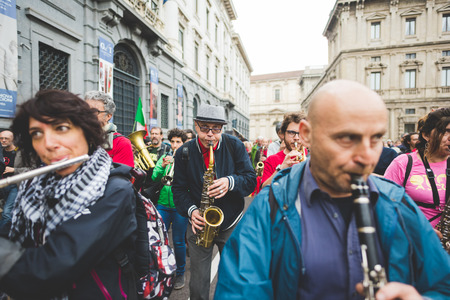 MILAN, ITALY - APRIL 25: celebration of liberation held in Milan on April 25, 2015. People took the streets in Milan to celebrate the 70th anniversary of the liberation of Italy from Nazism and Fascismのeditorial素材