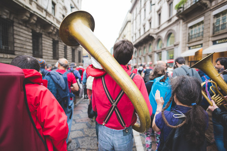 MILAN, ITALY - APRIL 25: celebration of liberation held in Milan on April 25, 2015. People took the streets in Milan to celebrate the 70th anniversary of the liberation of Italy from Nazism and Fascismのeditorial素材