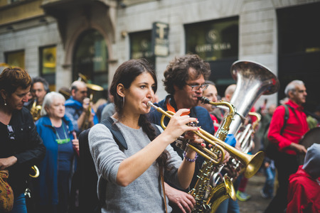 MILAN, ITALY - APRIL 25: celebration of liberation held in Milan on April 25, 2015. People took the streets in Milan to celebrate the 70th anniversary of the liberation of Italy from Nazism and Fascismのeditorial素材