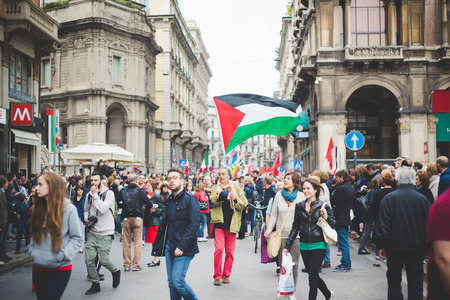 MILAN, ITALY - APRIL 25: celebration of liberation held in Milan on April 25, 2015. People took the streets in Milan to celebrate the 70th anniversary of the liberation of Italy from Nazism and Fascismのeditorial素材
