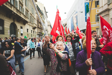 MILAN, ITALY - APRIL 25: celebration of liberation held in Milan on April 25, 2015. People took the streets in Milan to celebrate the 70th anniversary of the liberation of Italy from Nazism and Fascismのeditorial素材