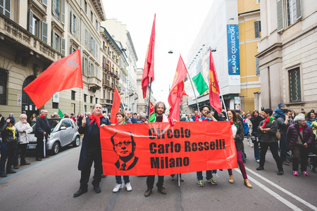 MILAN, ITALY - APRIL 25: celebration of liberation held in Milan on April 25, 2015. People took the streets in Milan to celebrate the 70th anniversary of the liberation of Italy from Nazism and Fascismのeditorial素材