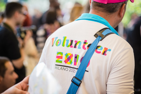MILAN, ITALY - MAY 27: volunteers at Expo, universal exposition on the theme of food on MAY 27, 2015 in Milanのeditorial素材