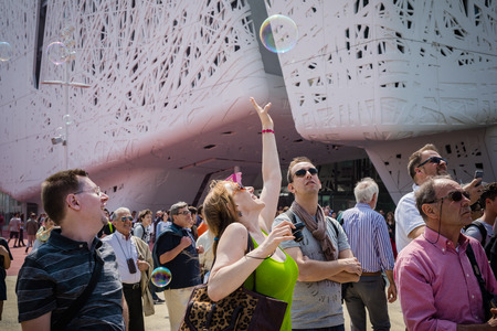 MILAN, ITALY - MAY 27: People visit Expo, universal exposition on the theme of food on MAY 27, 2015...