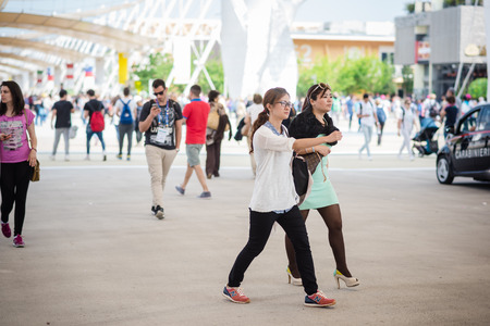 MILAN, ITALY - MAY 27: People visit Expo, universal exposition on the theme of food on MAY 27, 2015 in Milanのeditorial素材