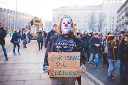 MILAN, ITALY - JANUARY 29: students demonstrating against the meeting between Marie Le Pen and...