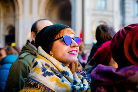 MILAN, ITALY - JANUARY 23: unmarried couples manifestation in Milan on January 23, 2016. Woman...