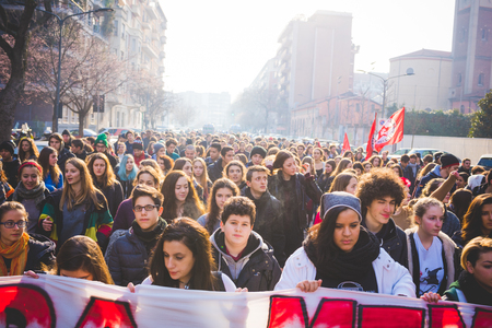 MILAN, ITALY - JANUARY 29: students demonstrating against the meeting between Marie Le Pen and...