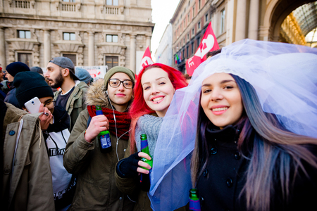 MILAN, ITALY - JANUARY 23: unmarried couples manifestation in Milan on January 23, 2016. Girls manifesting for unmarried gay, lesbians and heterosexual equal civil rights couplesのeditorial素材