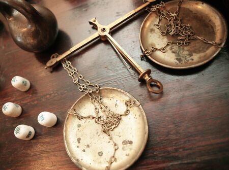 Old balance.sets of weightsの写真素材