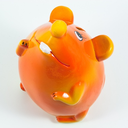 Ceramic moneybox. Toy mouse. On a white background.の写真素材