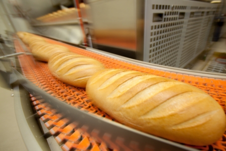 Bread bakery food factory. White bread. loaf