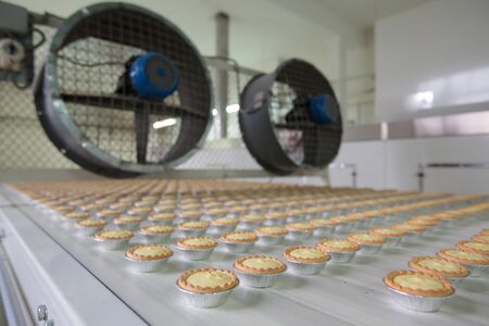 Pastry. Pastry on a conveyor. A lot of cookies.