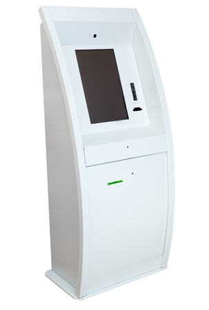 Digital touchscreen terminal isolated on white backgroundの写真素材