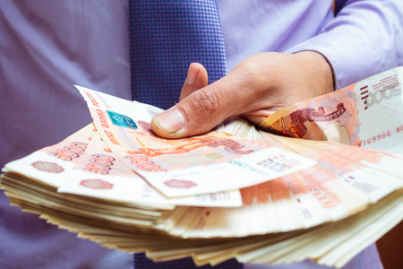 A stack of five thousandth bills in the menの写真素材