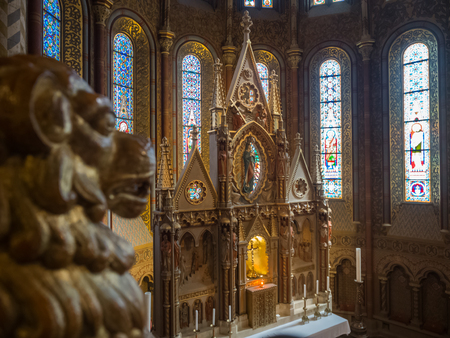 Budapest, Hungary - March 22 2017. The interior of Matthias Church, one of the famous attractions in Hungary. It is located in the area of Hungary Castle which also near Fisherman's Bastion.のeditorial素材