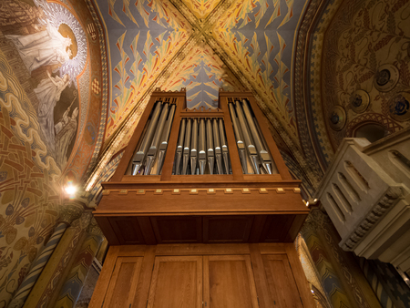 Budapest, Hungary - March 22 2017. The interior of Matthias Church, one of the famous attractions in Hungary. It is located in the area of Hungary Castle which also near Fisherman's Bastion.のeditorial素材
