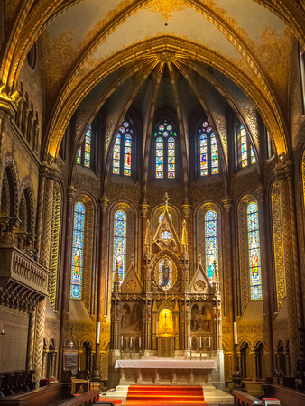 Budapest, Hungary - March 22 2017. The interior of Matthias Church, one of the famous attractions in Hungary. It is located in the area of Hungary Castle which also near Fisherman's Bastion.のeditorial素材
