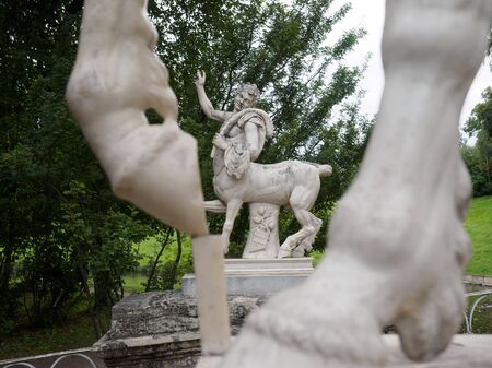 Saint Petersburg, Russia - September 2 2017. The Centaur Bridge. The Pavlovsk Park the park surrounding the Pavlovsk Palace, an 18th-century Russian Imperial residence built by Tsar Paul I of Russia near Saint Petersburg.の写真素材