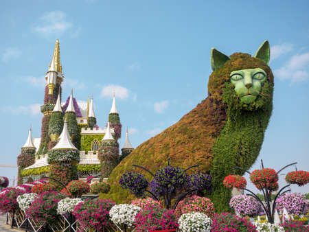 Dubai, United Arab Emirates - December 11 2019. 
Sculpture made of greenery inside Miracle Garden in Dubai, United Arab emirates.のeditorial素材
