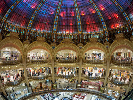 Paris, France - March 20 2019. 
View of the dome of the Galeries Lafayette Paris Haussmann.のeditorial素材