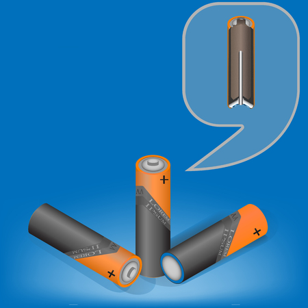 Vector isometric illustration of Alkaline Batteries of size A. Visual aid.のイラスト素材