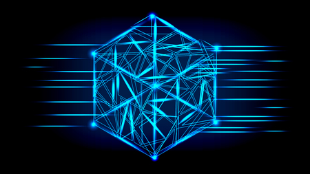 Dark blue background with cube and lights. 3d bright abstract background - vector illustration.のイラスト素材
