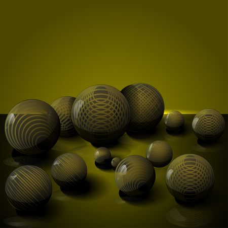 Abstract 3d background of chaotic balls. Spheres in empty space. Futuristic background.のイラスト素材