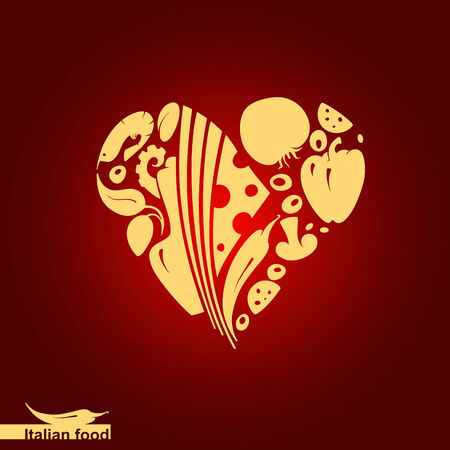 Italian food - heart shape with vector food icons のイラスト素材