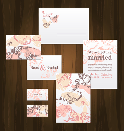Beautiful wedding invitation cards with butterflies のイラスト素材