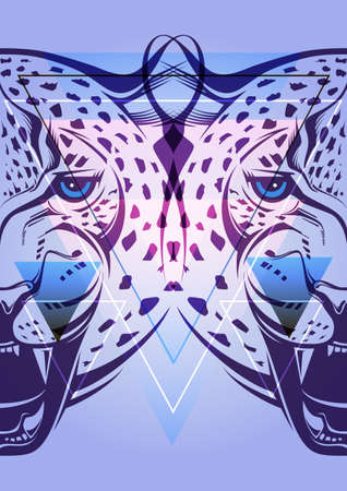 Creative illustration of a leopard in a hipster style のイラスト素材