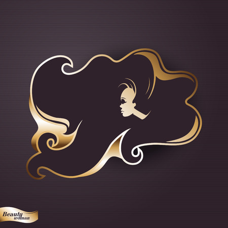 Girl portrait . Gold vector iconのイラスト素材