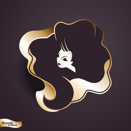 Girl portrait . Gold vector iconのイラスト素材