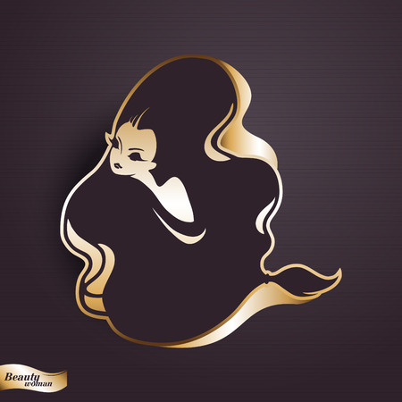 Girl portrait . Gold vector iconのイラスト素材