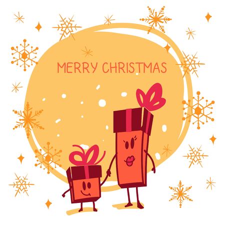 Gift box character. Christmas illustrationのイラスト素材