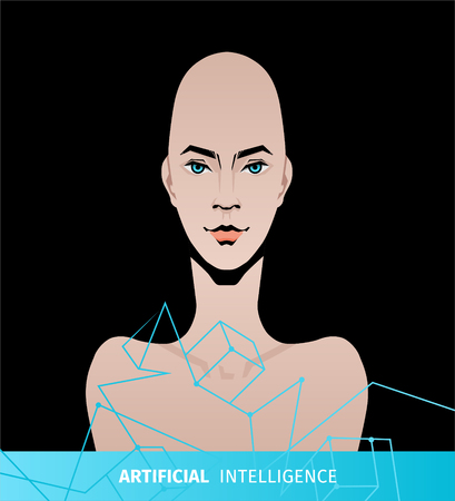 Artificial intelligence concept of human on black background vector illustrationのイラスト素材