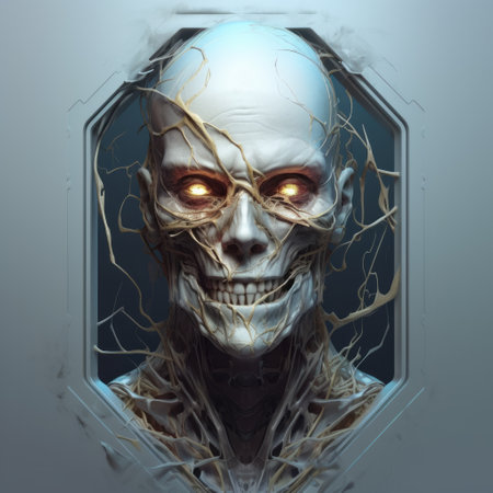 Fractal 3D Illustration of a Human Skeleton Faceの素材