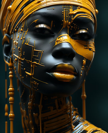 3d rendering of an african woman with gold skin and hairstyleの素材